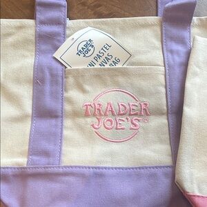 Trader Joe’s Pastel Canvas Tote Bag - Cream and Purple, Cream and Pink